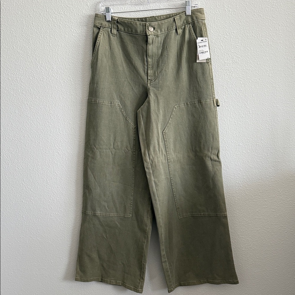 BP. Mid Rise Wide Leg Carpenter Pants in Green Lichen Size 8